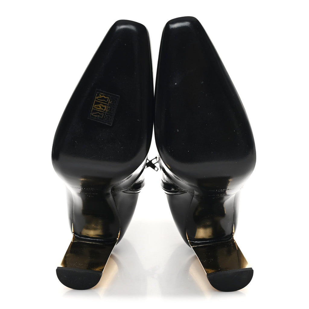 Saint Laurent Patent Marilyn Ankle Zip Boot 38 Black Gold