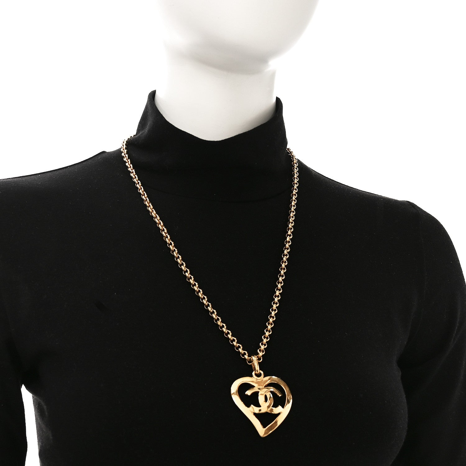 Chanel CC Heart Chain Pendant Necklace Gold