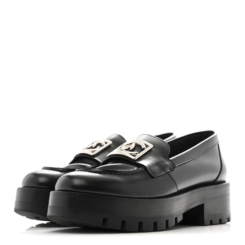 Chanel Calfskin Metal CC Loafers 35 Black