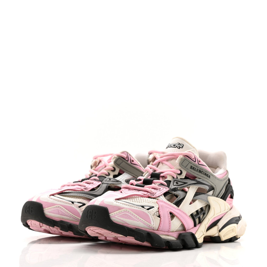 Balenciaga Mesh Nubuck Effect Fabric LED Womens Track Sneakers 38 Grey Pink Black