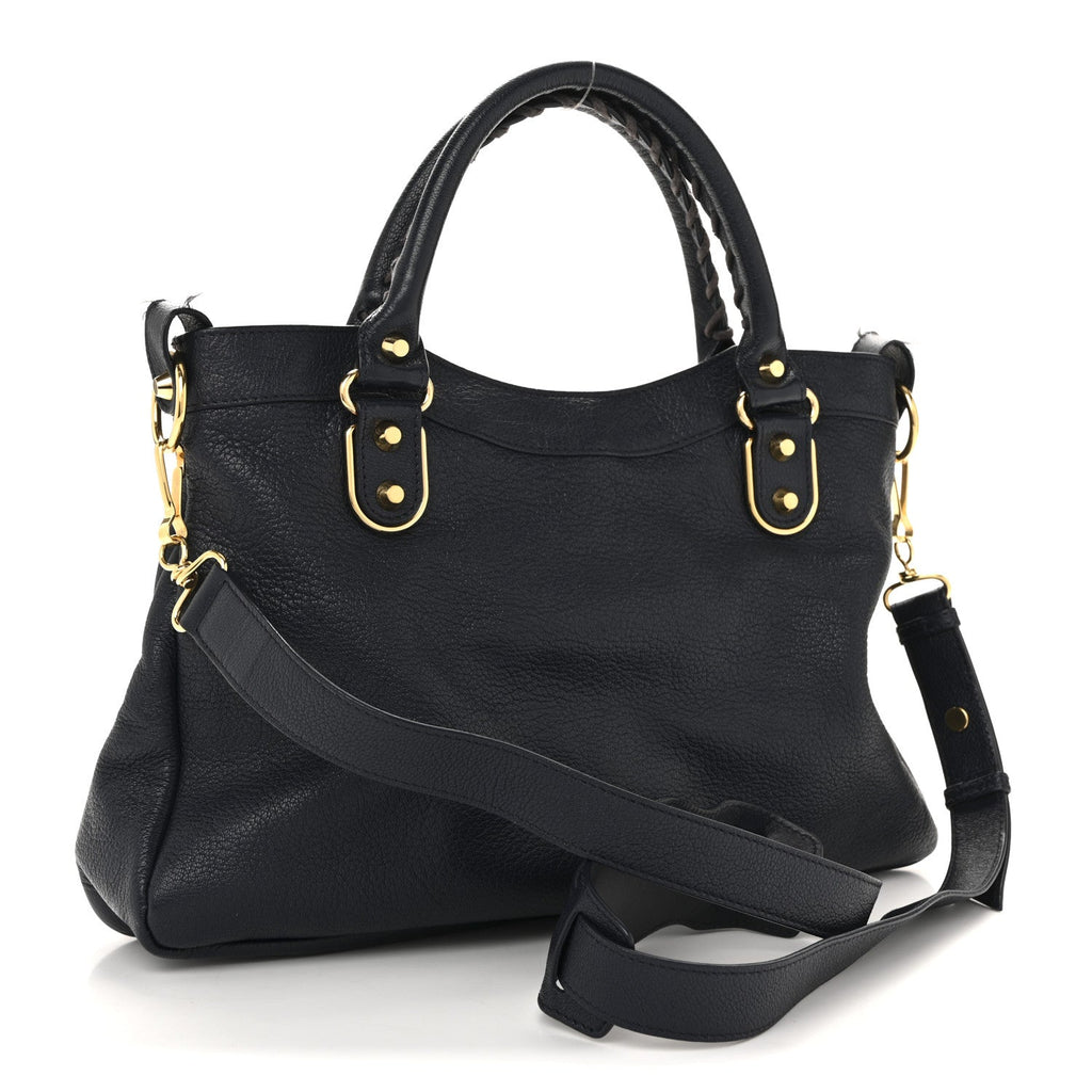 Balenciaga Chevre Gold Metallic Edge Hardware Town Bleu Nuit Dark Sea