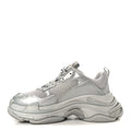 Balenciaga Metallic Fabric Mesh Womens Triple S Sneakers 39 Silver