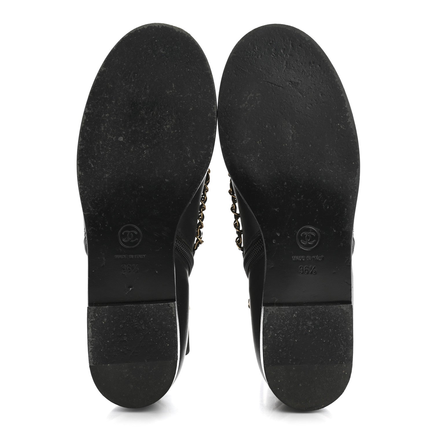 Chanel Calfskin Chain Lace Up Boots 36.5 Black