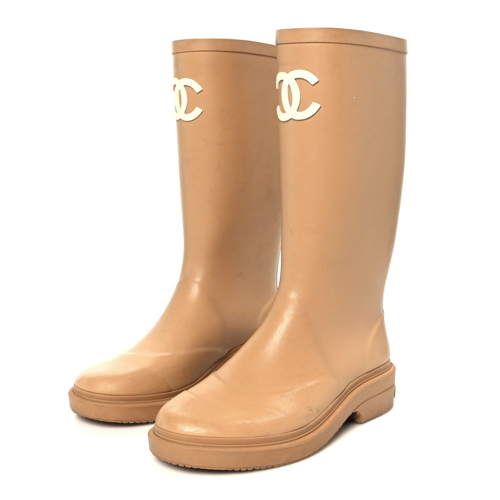 Chanel Caoutchouk CC High Boots 37 Beige