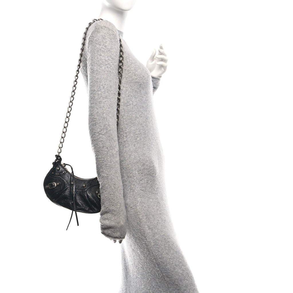 Balenciaga Agneau Arena Le Cagole Chain Shoulder Bag XS Black