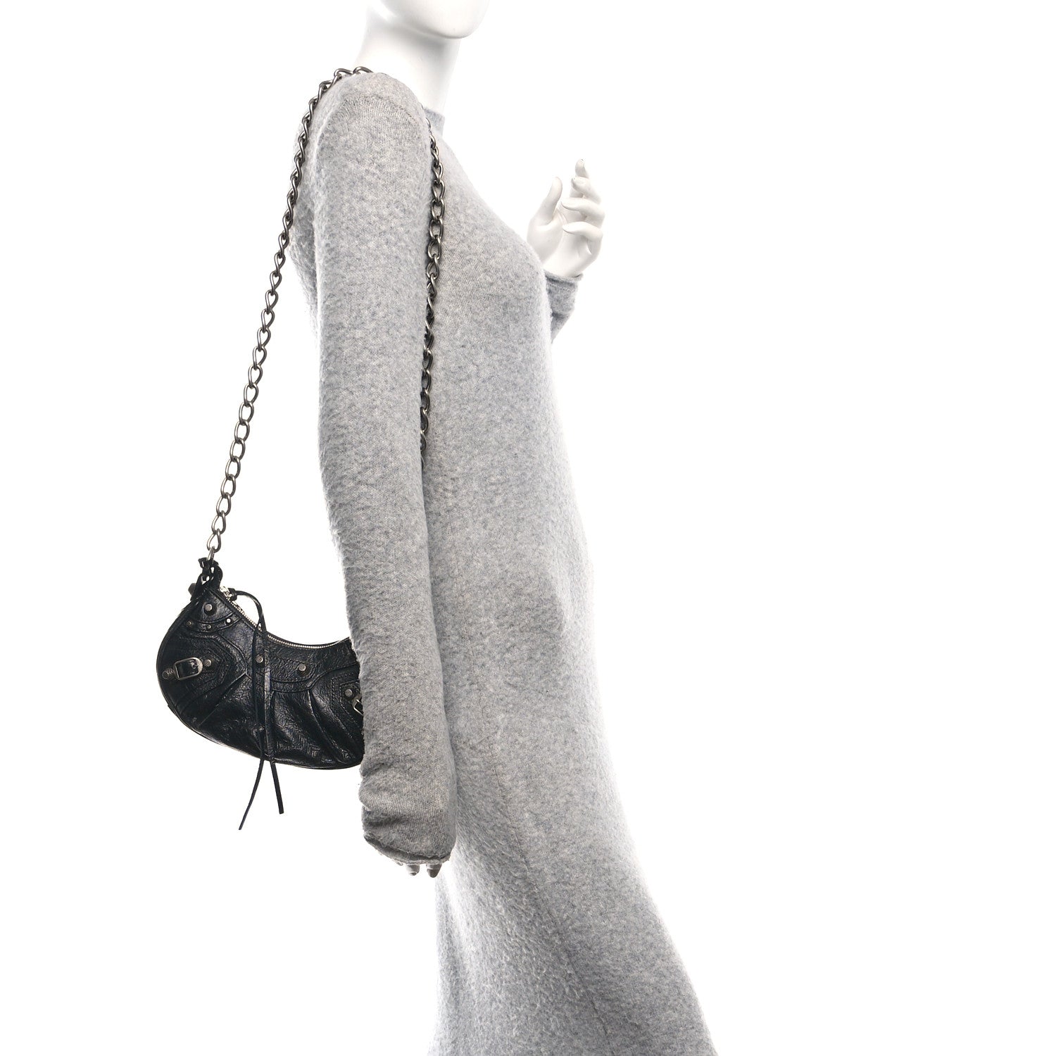 Balenciaga Agneau Arena Le Cagole Chain Shoulder Bag XS Black