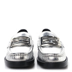 Fendi Metallic Vitello Womens Baguette Loafers 38 Argento