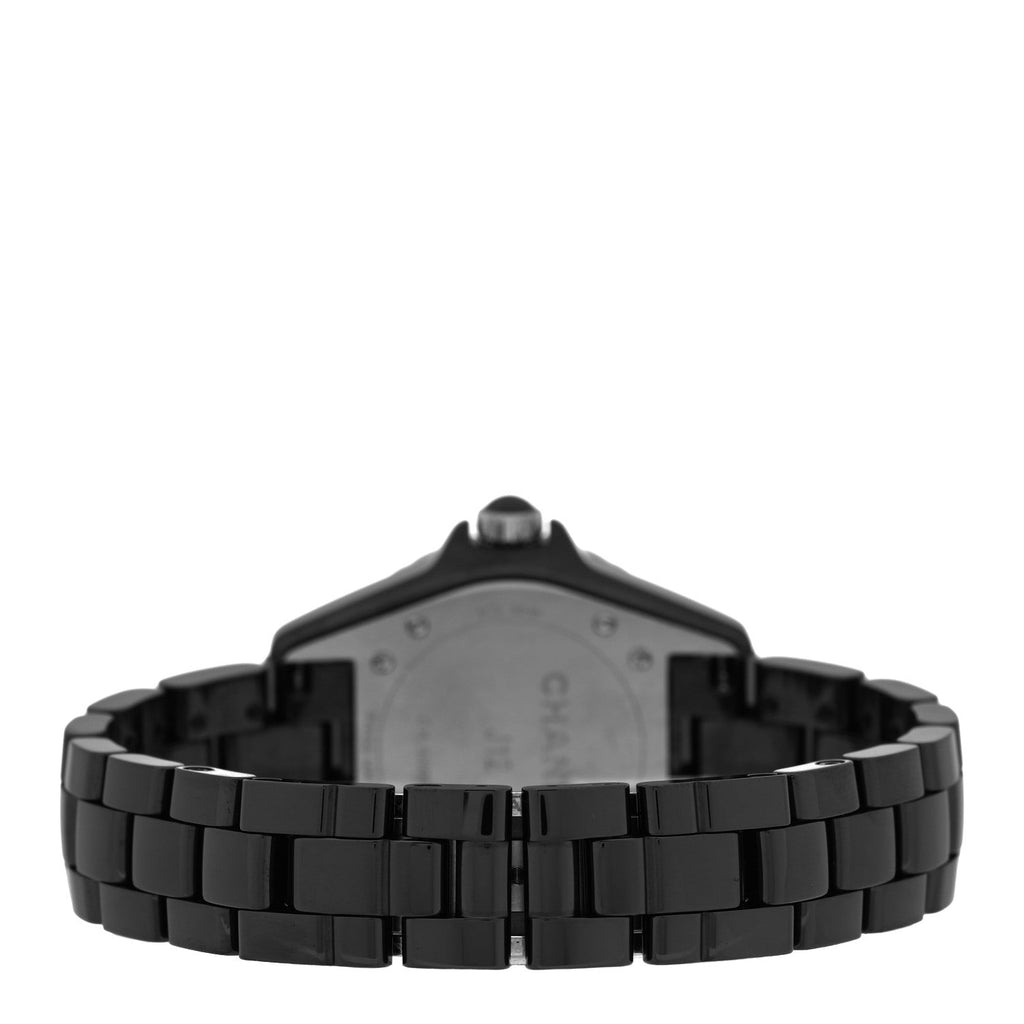 Chanel Stainless Steel Ceramic Diamond Bezel 33mm J12 Quartz Watch Black