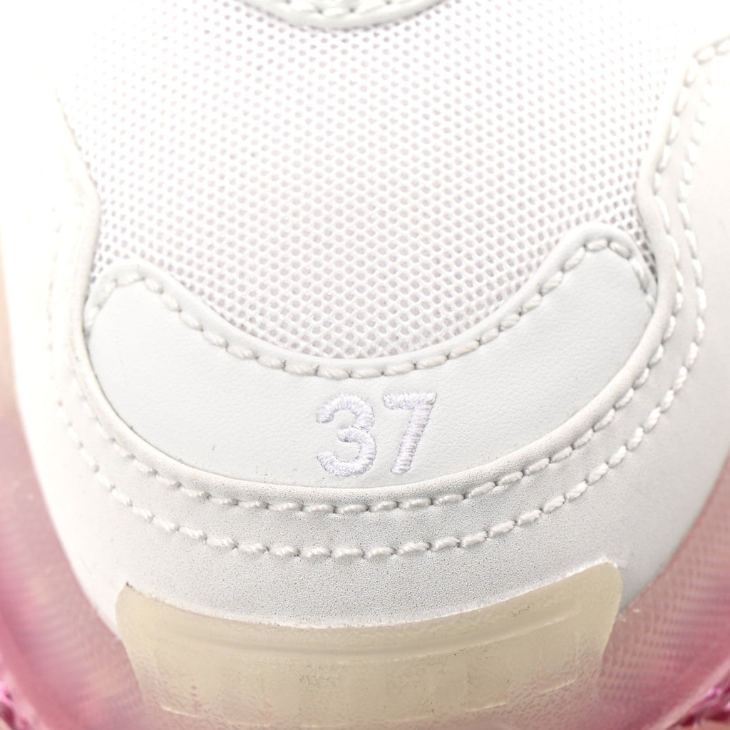 Balenciaga Fabric Mesh Clear Sole Womens Triple S Sneakers 37 White Pink