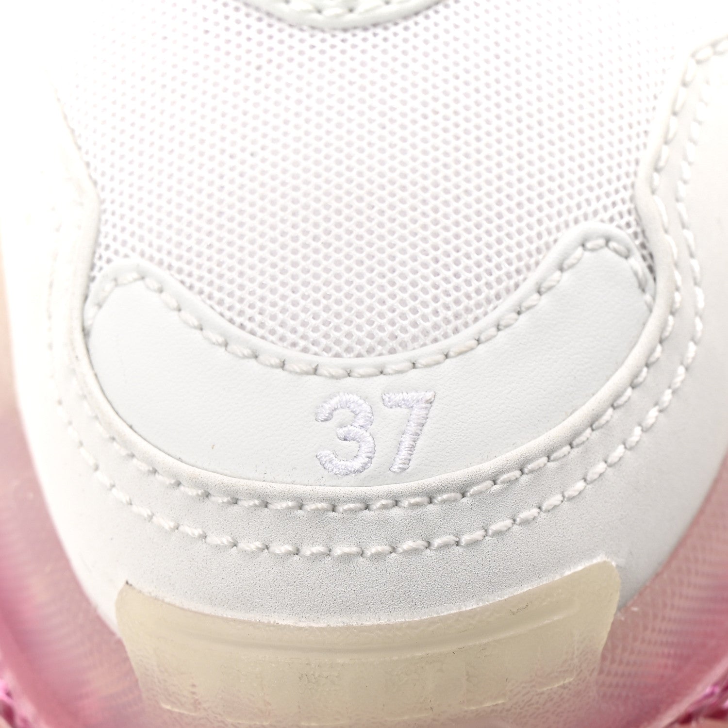Balenciaga Fabric Mesh Clear Sole Womens Triple S Sneakers 37 White Pink