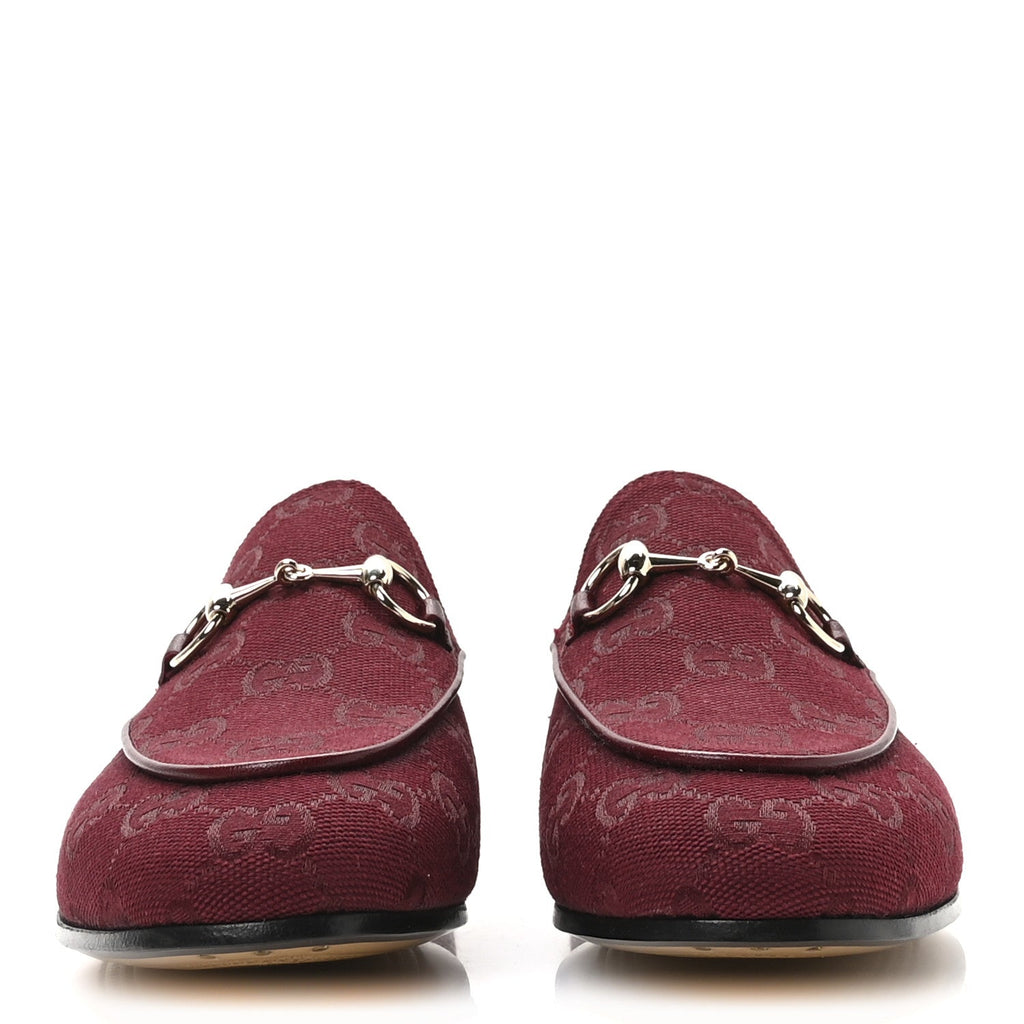 Gucci New Canvas GG Monogram Malaga Kid Horsebit Womens Jordaan Loafers 36.5 Rosso Ancora
