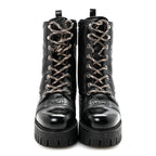 Gucci Cordovan Lux Nappa GG Matelasse Lace Up 60mm Combat Boots 35.5 Black