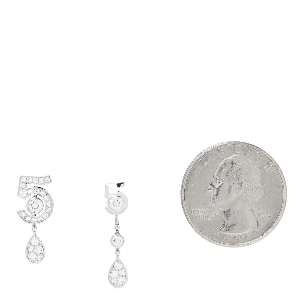 Chanel 18K White Gold Diamond No 5 Transformable Earrings