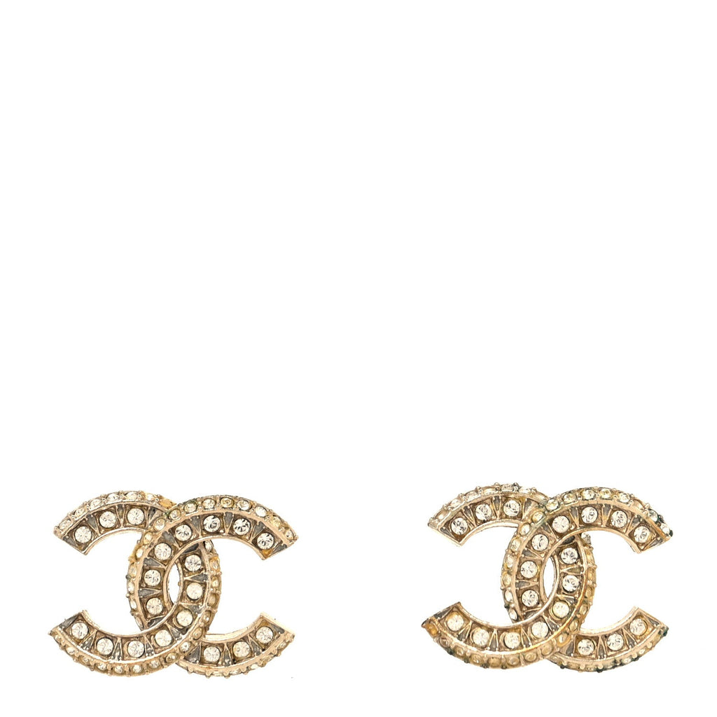 Chanel Crystal CC Earrings Light Gold