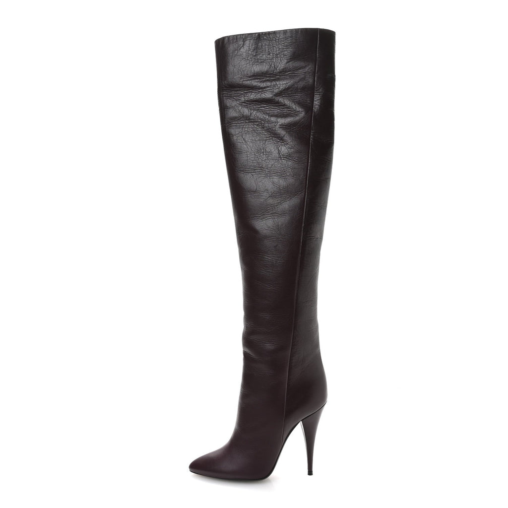 Saint Laurent Calfskin Kiki 110mm Over The Knee Boots 36.5 Dark Violet