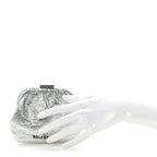 Balenciaga Metallic Textured Calfskin Logo Cloud Coin Purse With Strap Silver