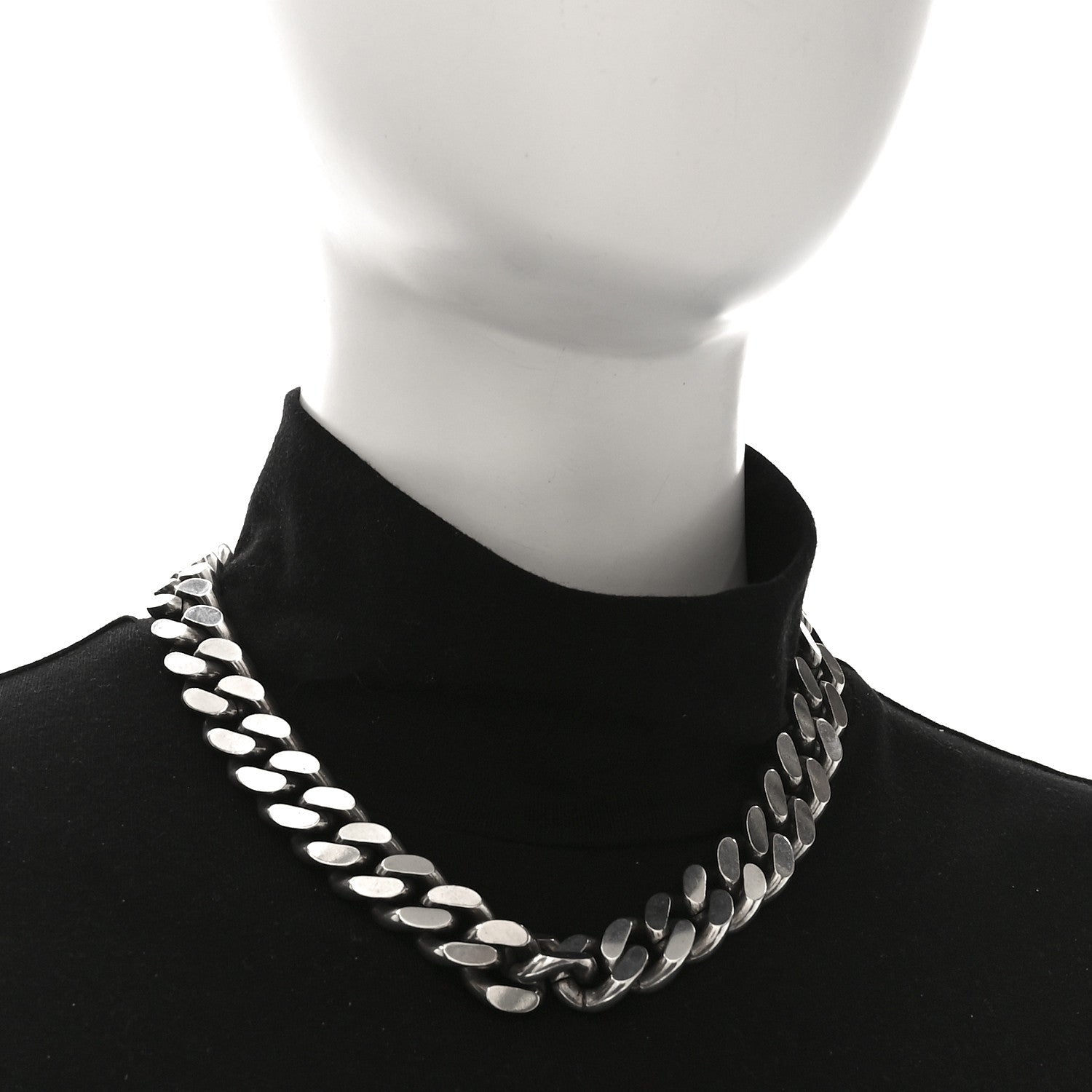 Saint Laurent Metal Curb Chain Necklace Oxidized Silver