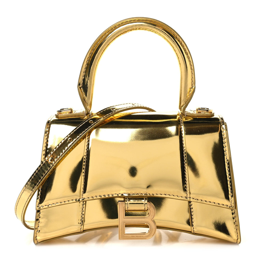Balenciaga Mirror Calfskin Hourglass Top Handle Bag XS Gold
