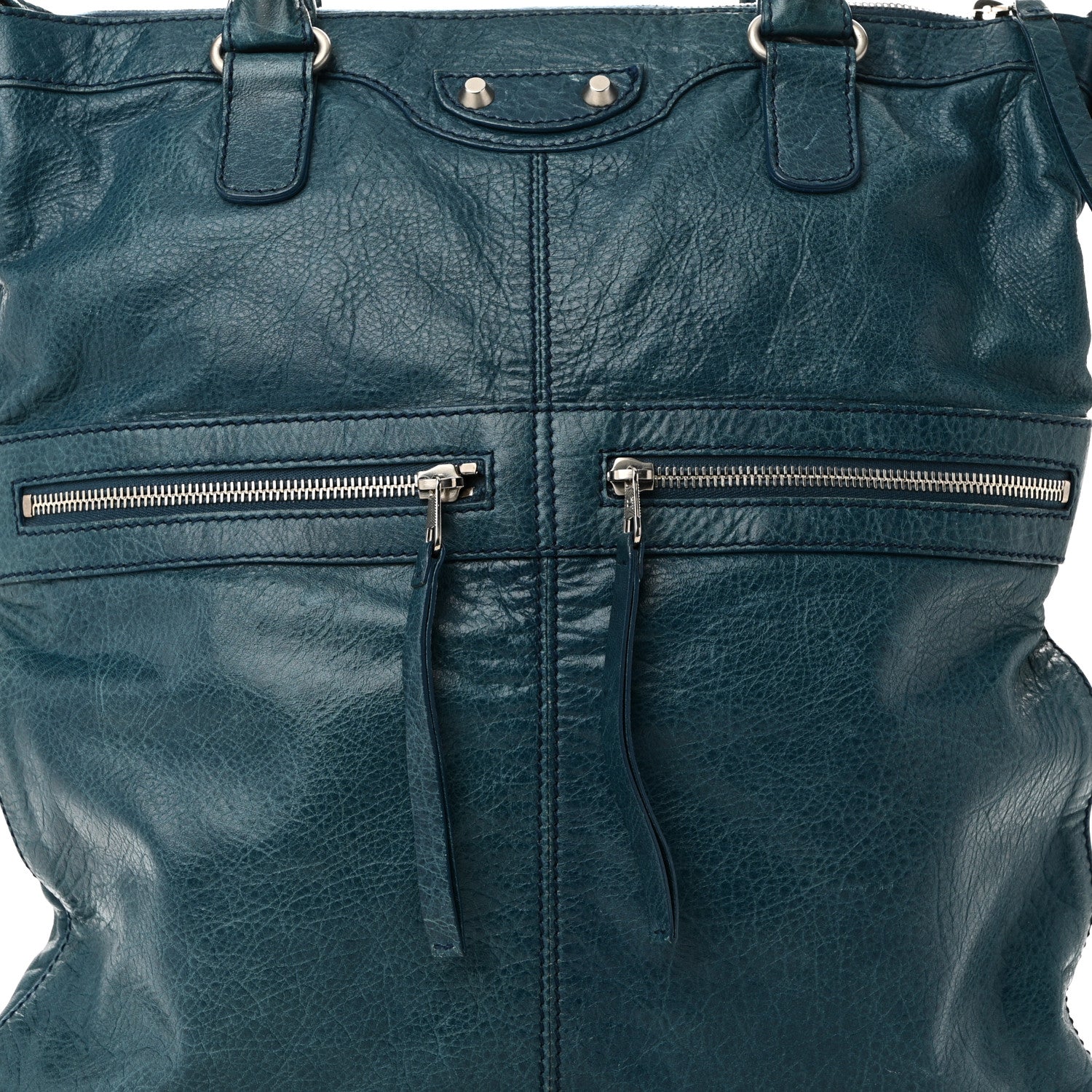 Balenciaga Agneau Classic Silver Hardware Square Tote Bleu Mineral