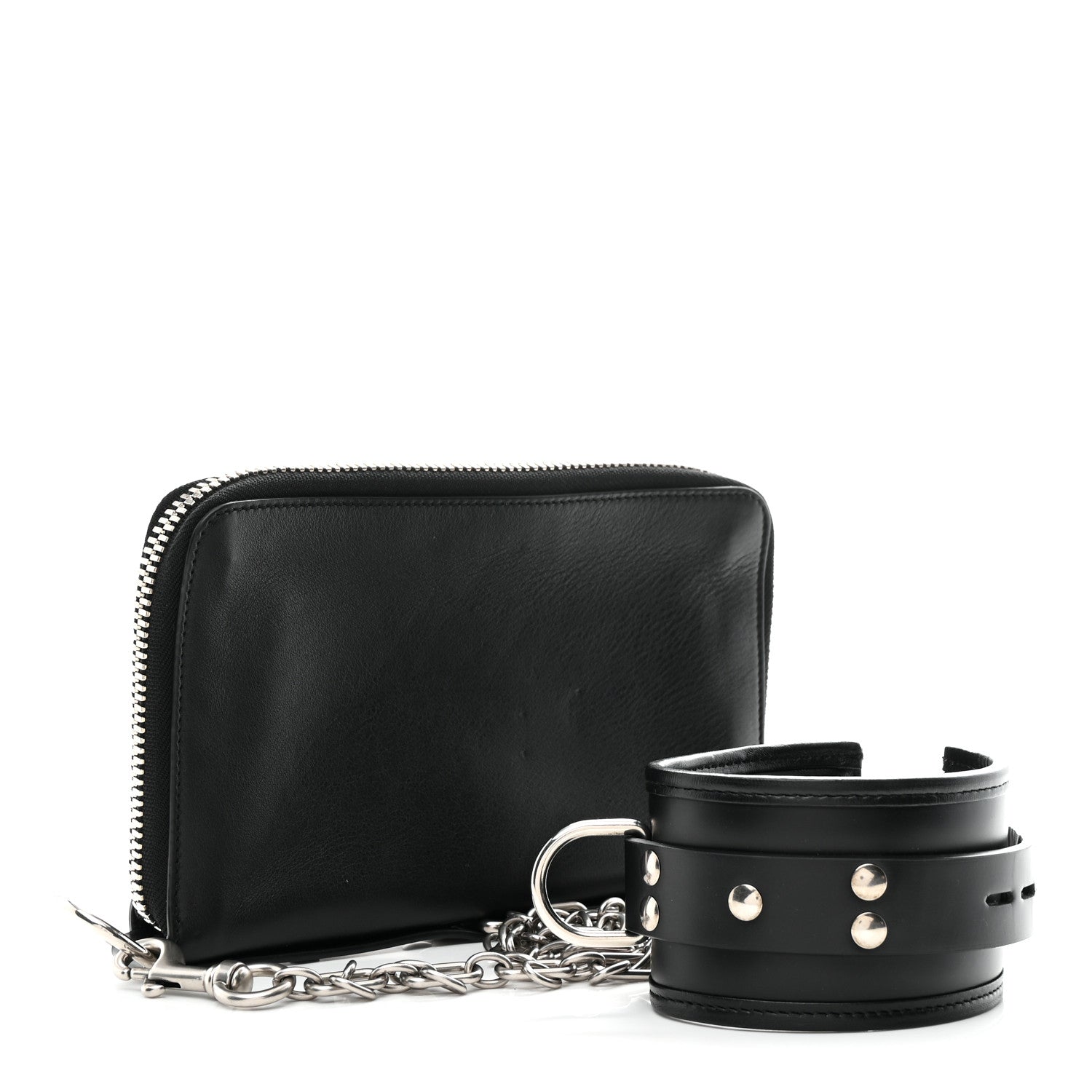Balenciaga Calfskin Chain Cuff Wristlet Wallet Black