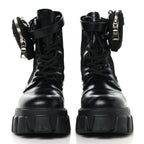 Prada Spazzolato Rois Nylon Metal Triangle Logo Monolith Pouch Pocket 55mm Boots 39 Black
