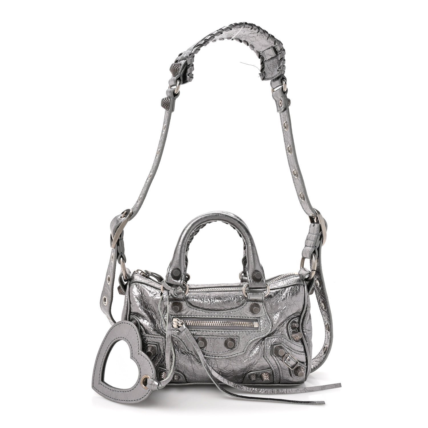 Balenciaga Metallic Agneau Arena Mini Le Cagole Duffle Crossbody Bag Silver
