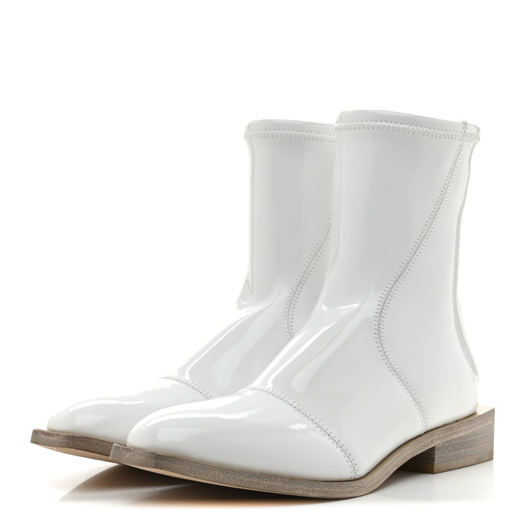 Fendi Glossy Neoprene FFrame Low Ankle Boots 37.5 White