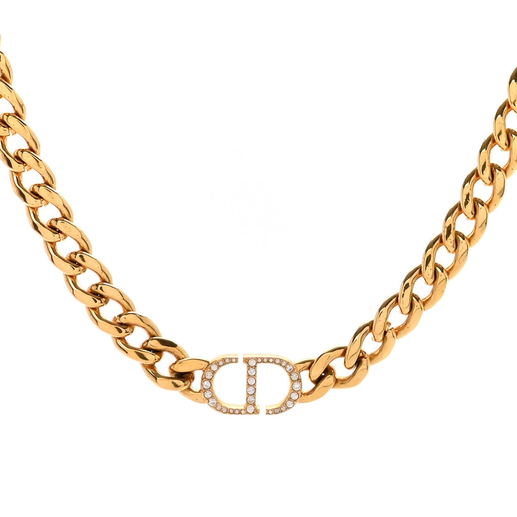 Christian Dior Metal Crystal 30 Montaigne Necklace Gold