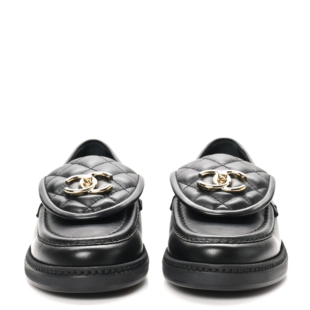 Chanel Lambskin Quilted CC Turnlock Loafers 35.5 Black
