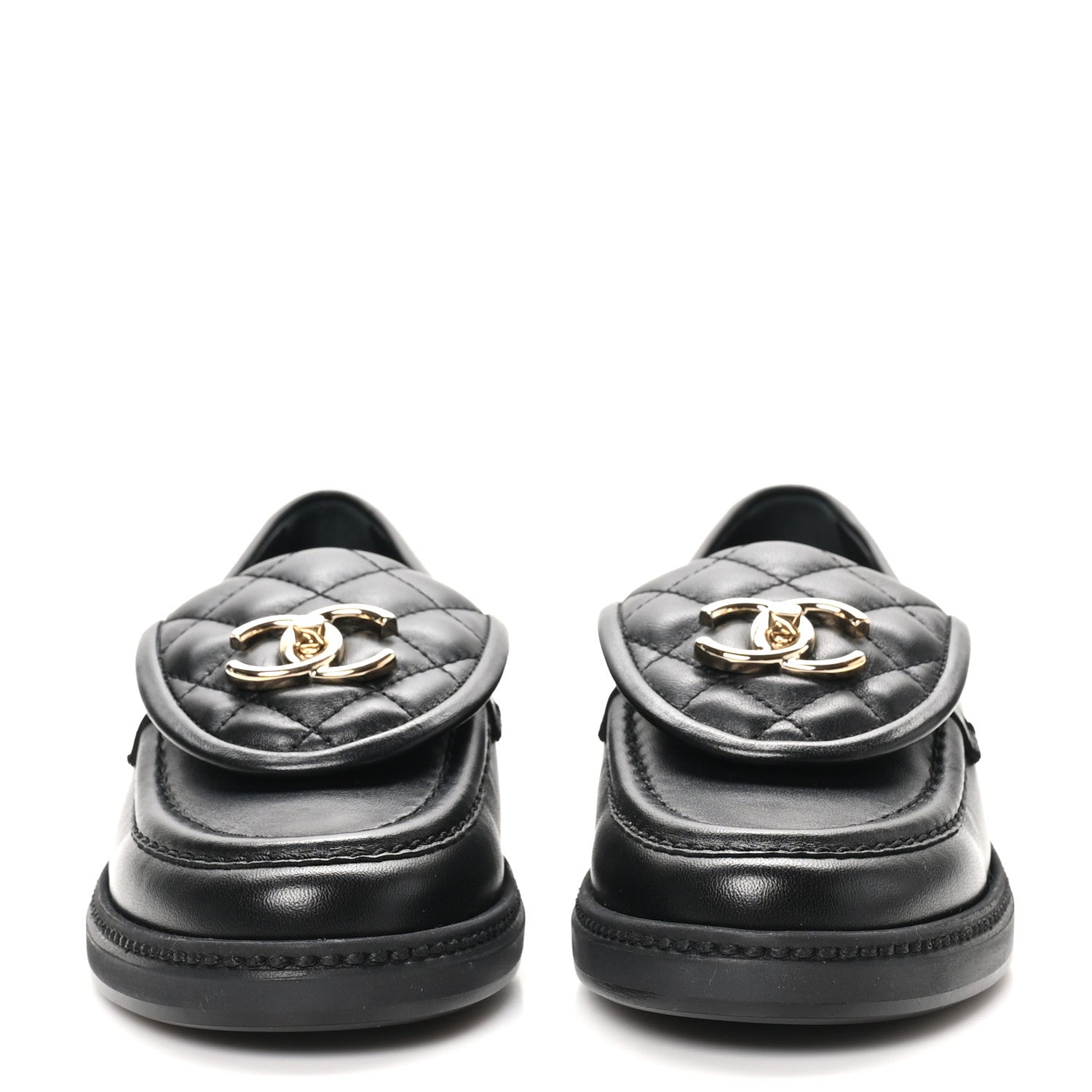 Chanel Lambskin Quilted CC Turnlock Loafers 35.5 Black