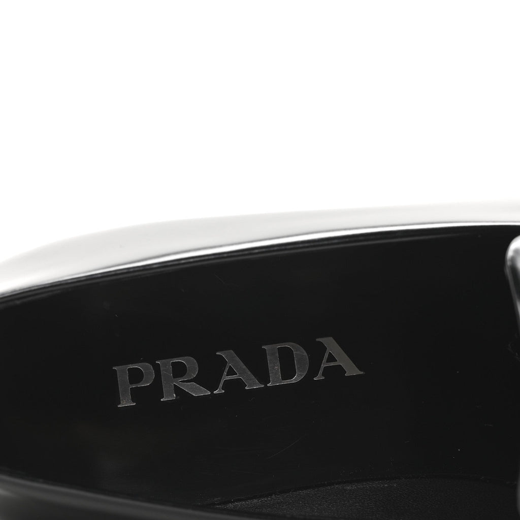 Prada Brushed Calfskin Metal Triangle Logo 20mm Loafers 36.5 Black