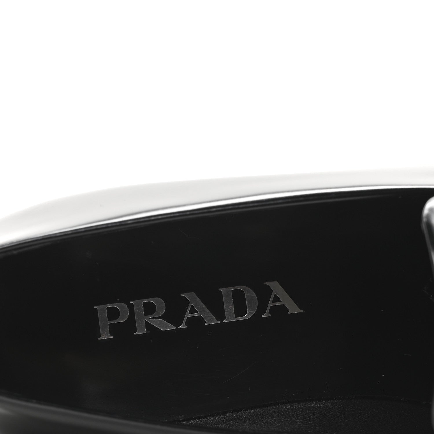 Prada Brushed Calfskin Metal Triangle Logo 20mm Loafers 36.5 Black