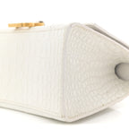 Balenciaga Calfskin Crocodile Embossed Small Hourglass Top Handle Bag White