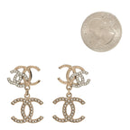Chanel Crystal Pearl Double CC Drop Earrings Gold Silver