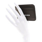 Balenciaga Metallized Grained Calfskin Logo Cash Rounded Card Holder Dark Bronze White