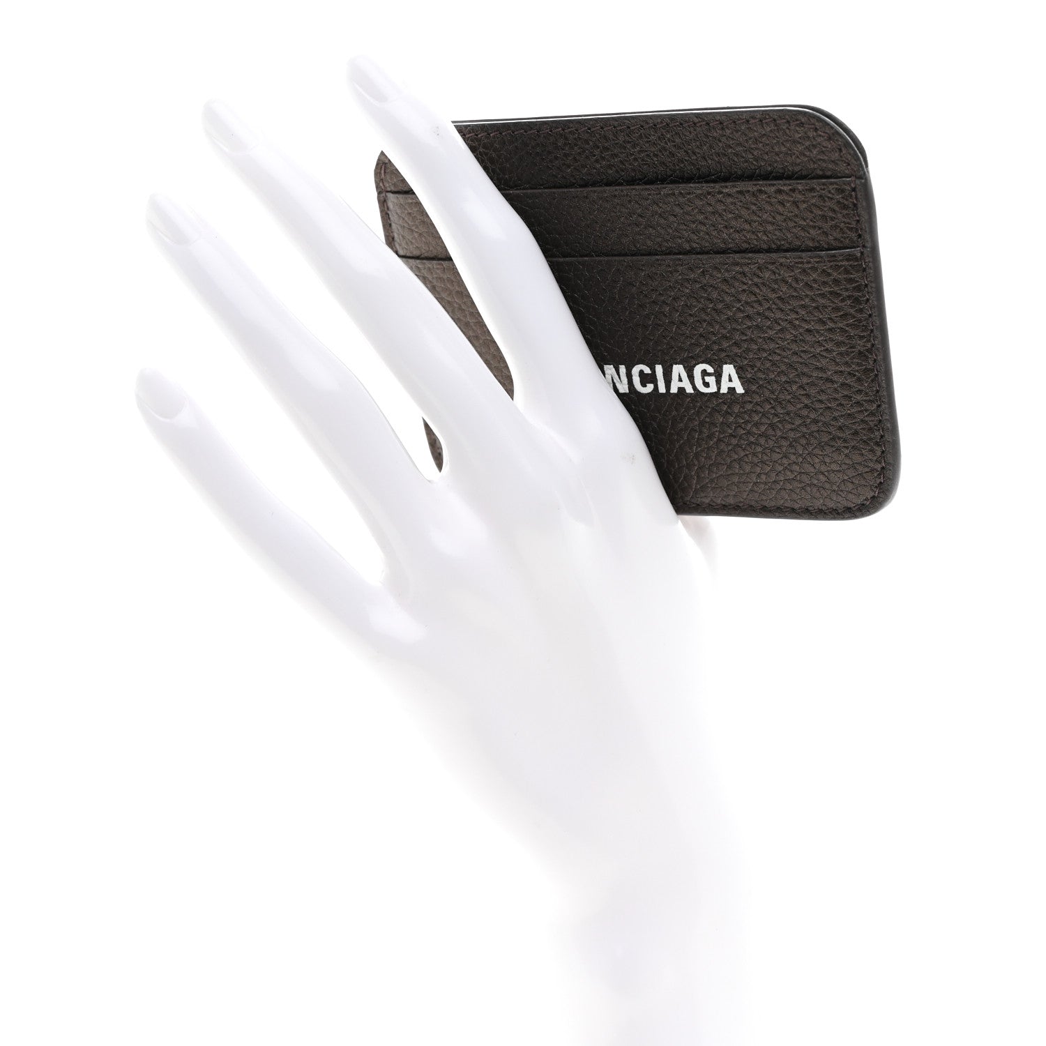 Balenciaga Metallized Grained Calfskin Logo Cash Rounded Card Holder Dark Bronze White