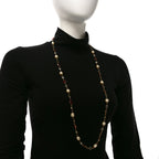 Chanel Crystal Pearl Chicklet Sautoir Necklace Red Gold