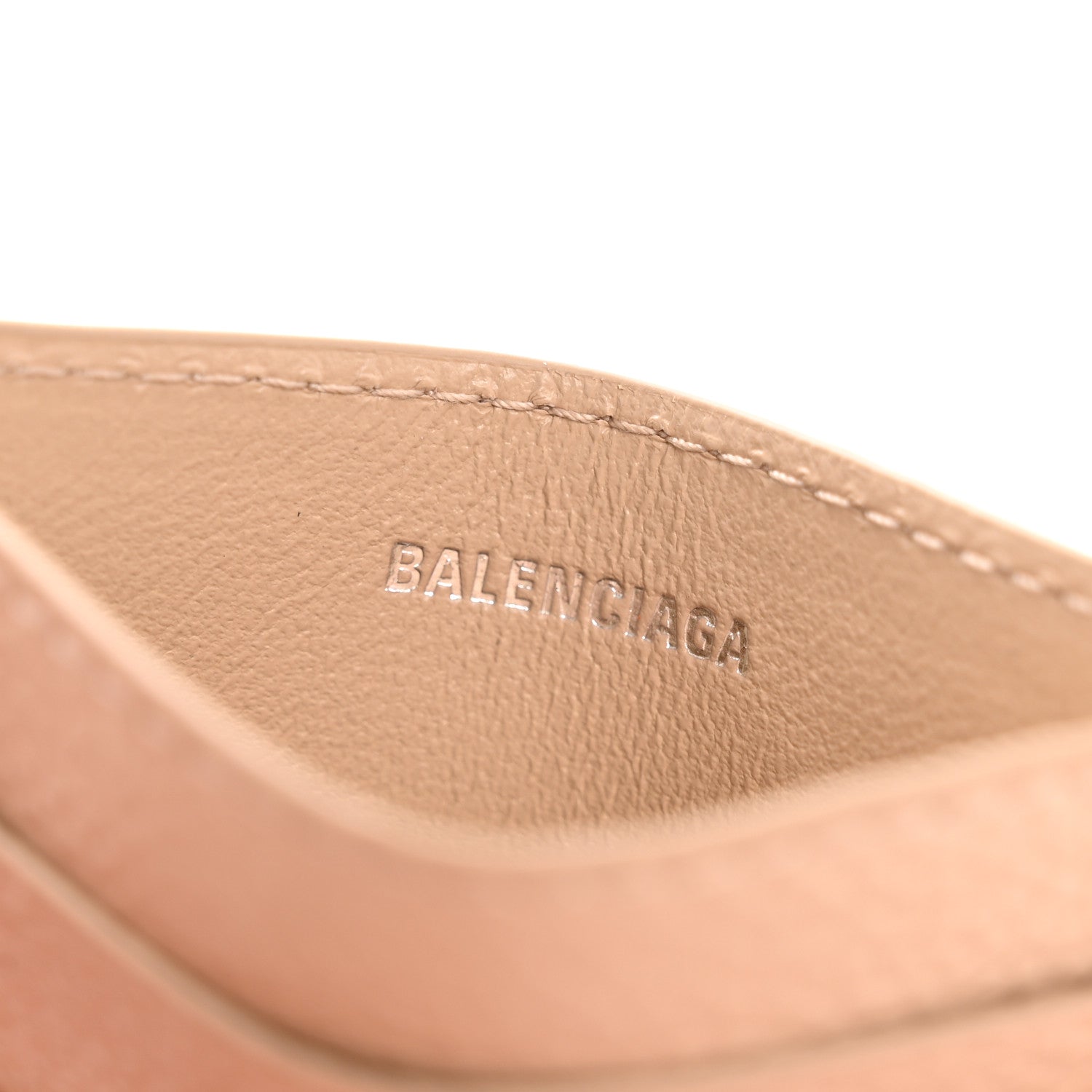 Balenciaga Grained Calfskin Logo Cash Rounded Card Holder Beige