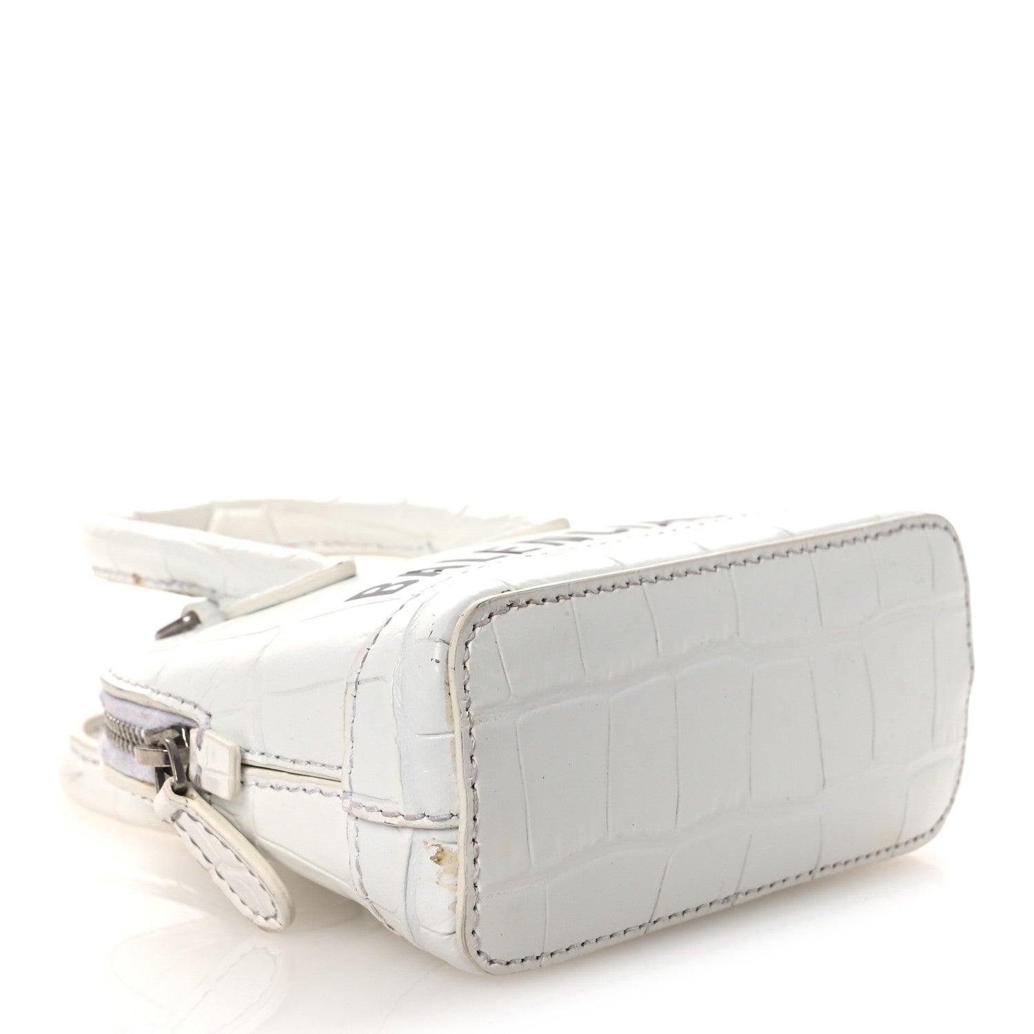 Balenciaga Calfskin Logo Crocodile Embossed Mini Ville Top Handle Bag White Black