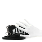 Balenciaga Grained Calfskin Miami Logo Cash Coin Card Holder On Keychain Black