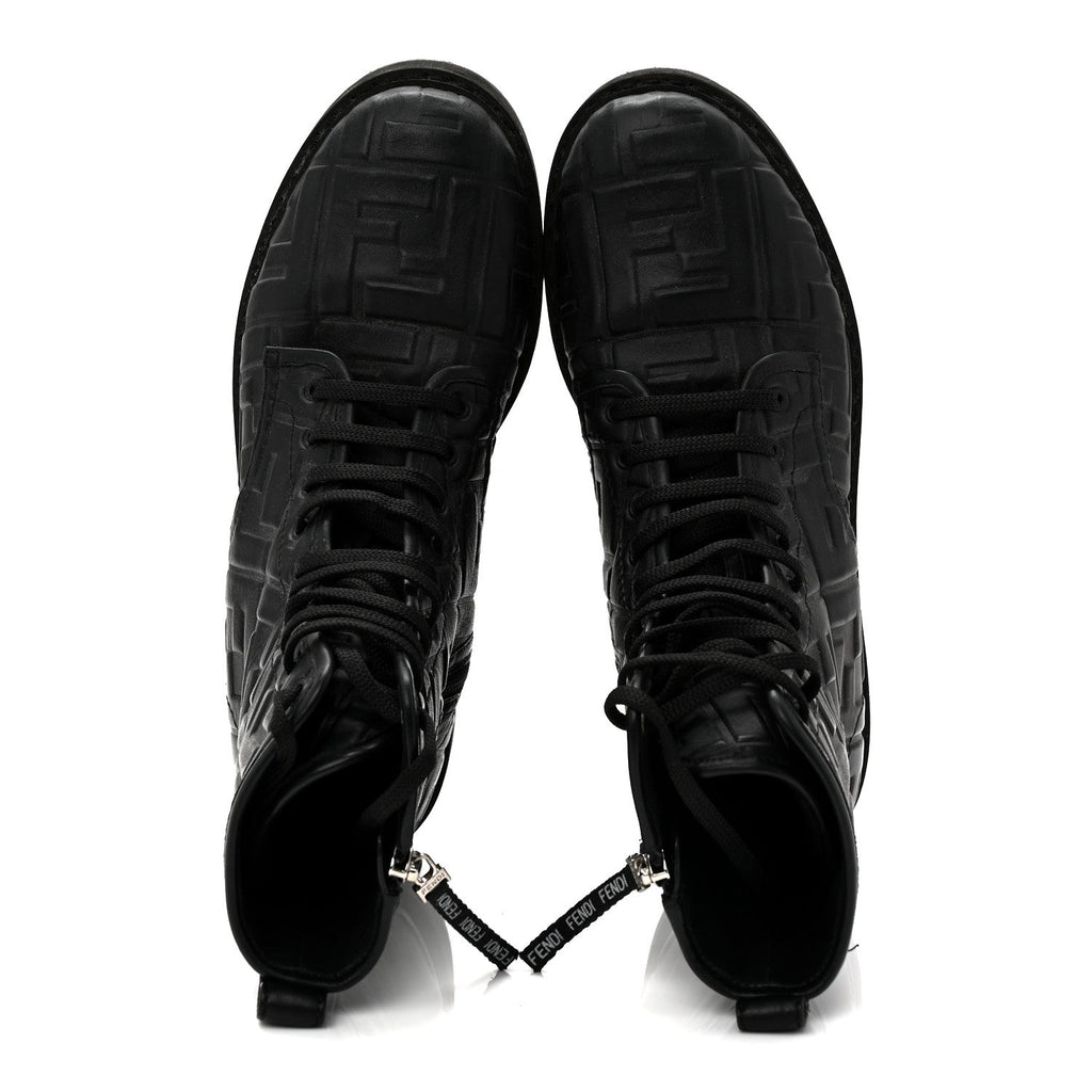 Fendi Nappa FF Embossed Womens Biker Boots 39.5 Black