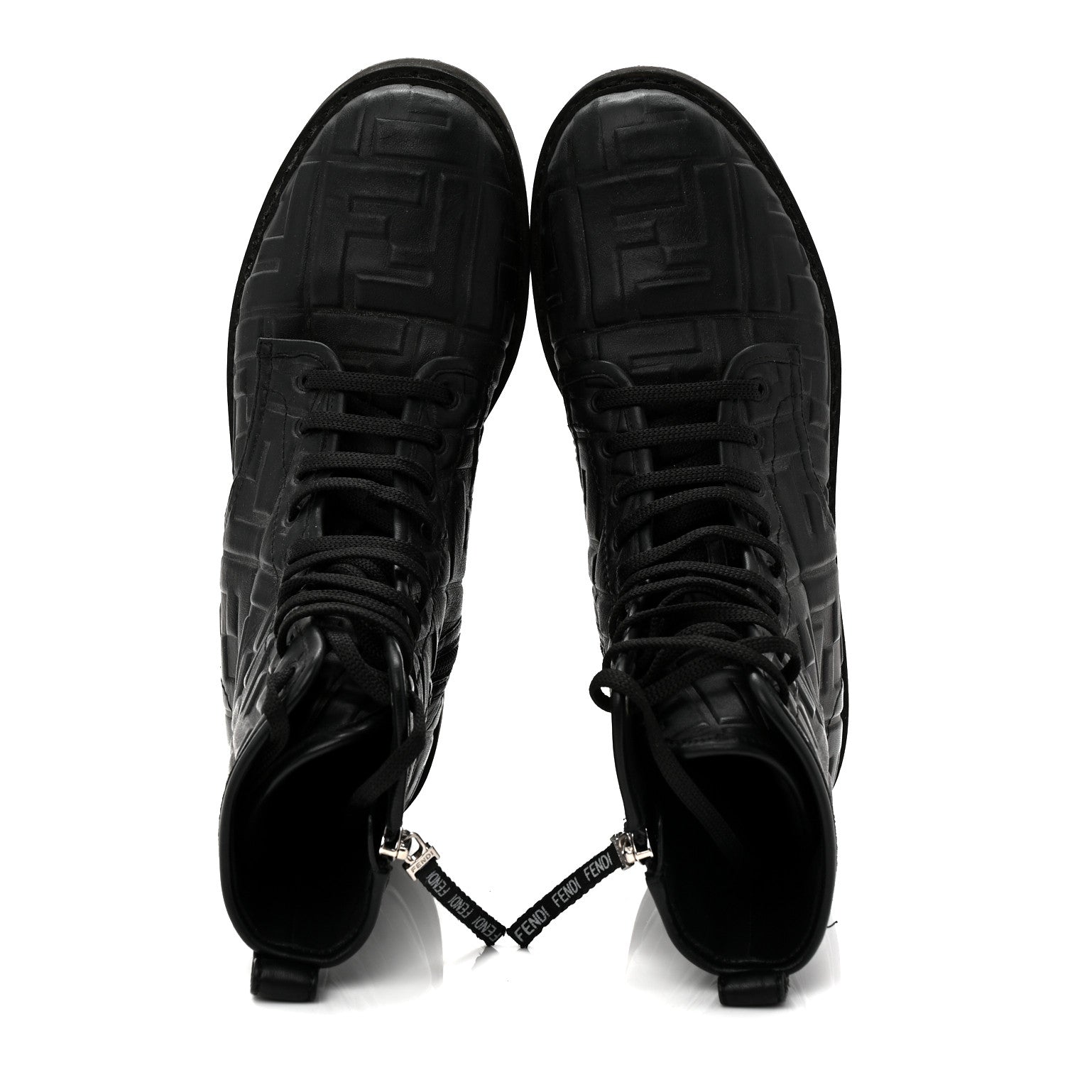 Fendi Nappa FF Embossed Womens Biker Boots 39.5 Black