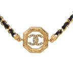 Chanel Metal Calfskin Crystal Chain CC Choker Necklace Black Gold