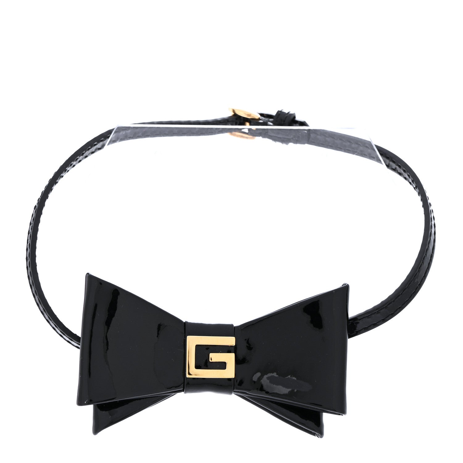 Gucci Patent G Bow Choker Necklace Black Gold
