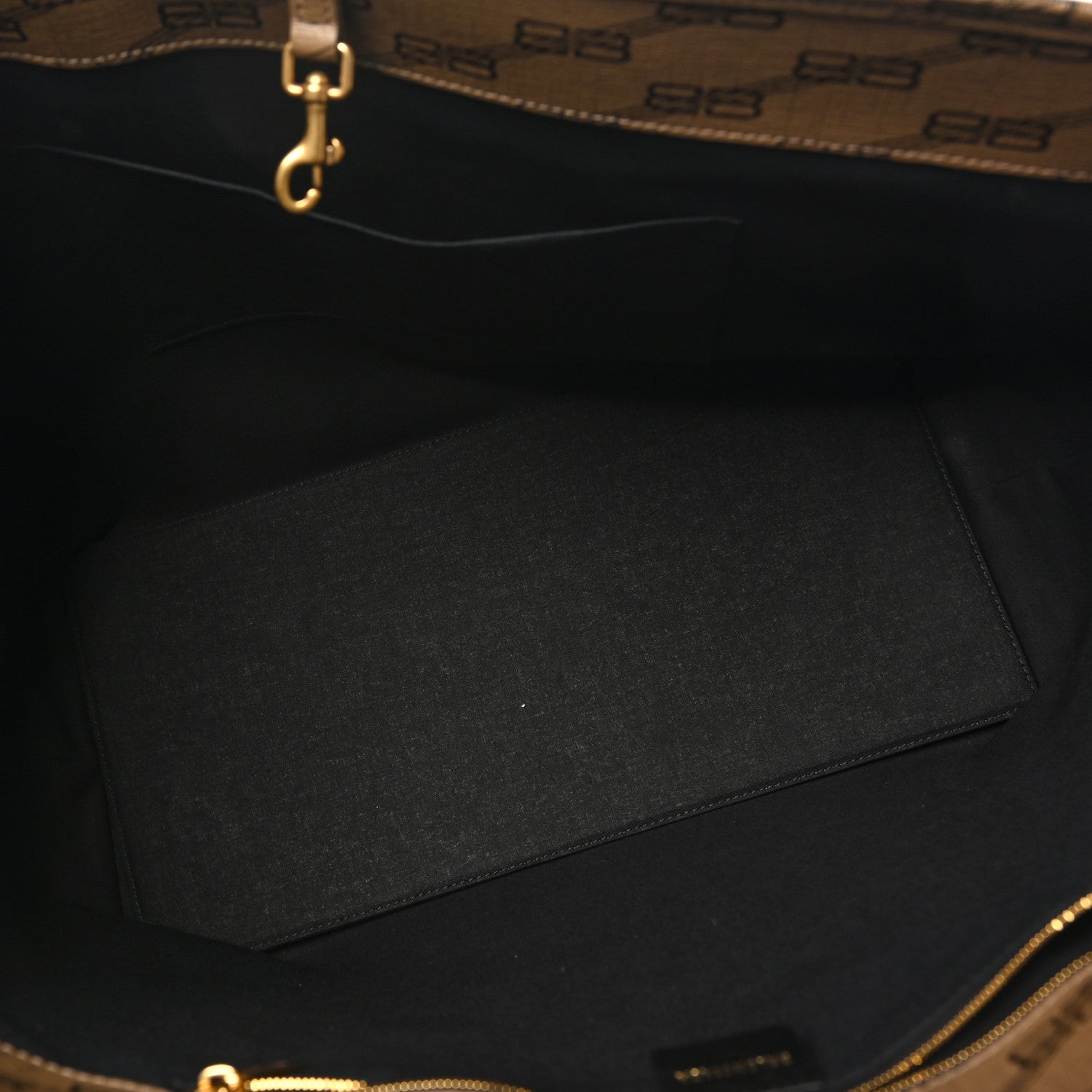 Balenciaga Coated Canvas BB Monogram Large Signature East West Shopper Bag Beige Brown