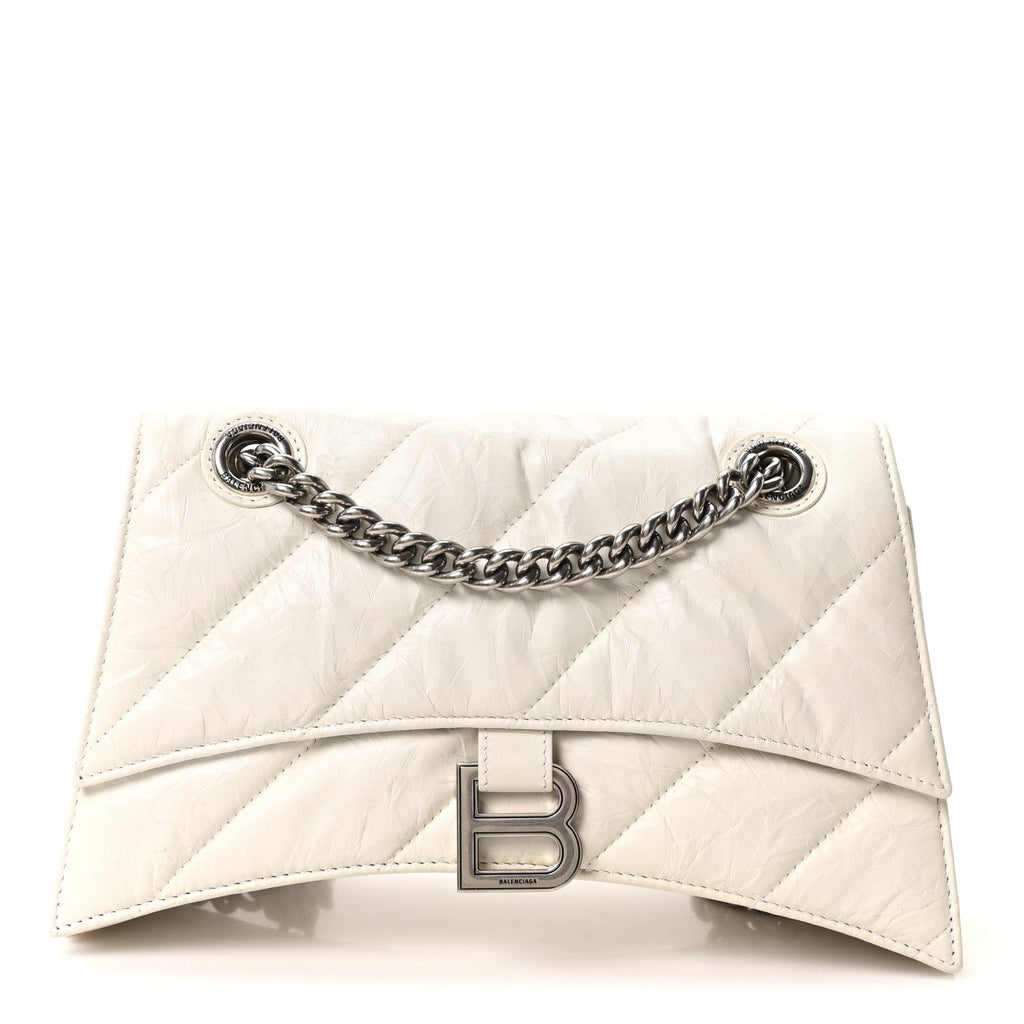 Balenciaga Crushed Calfskin Quilted Small Crush Chain Bag Optic White