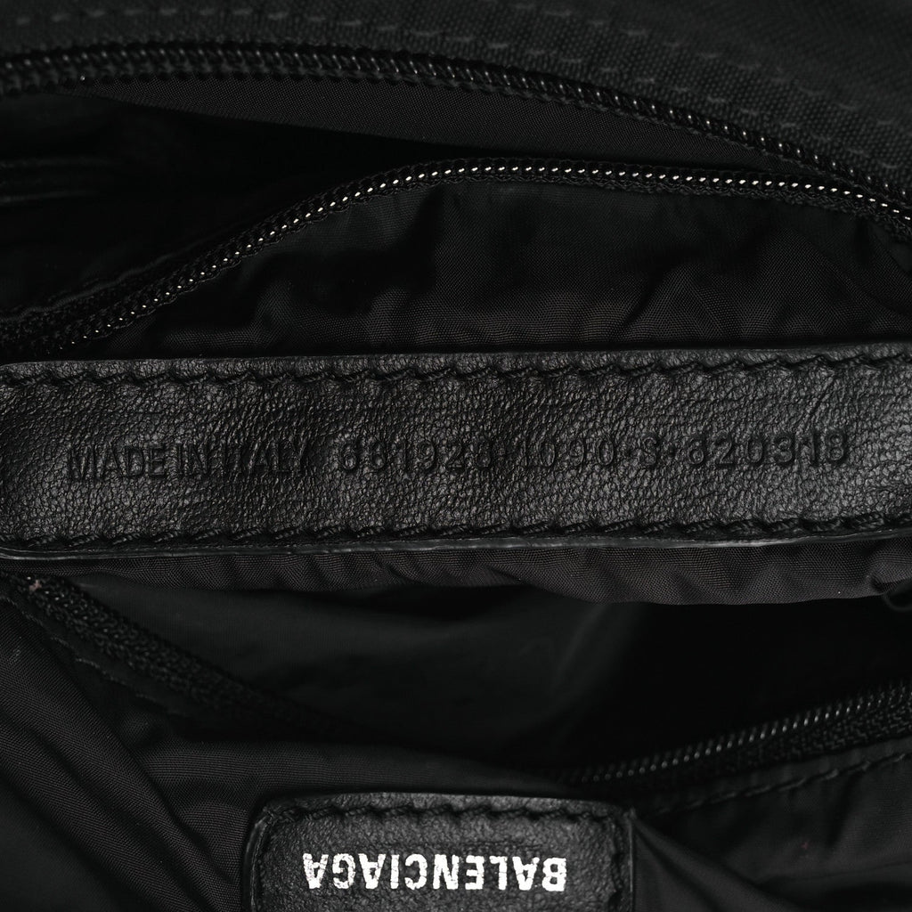 Balenciaga Recycled Sport Nylon Logo Embroidered Wheel Sling Bag Black White