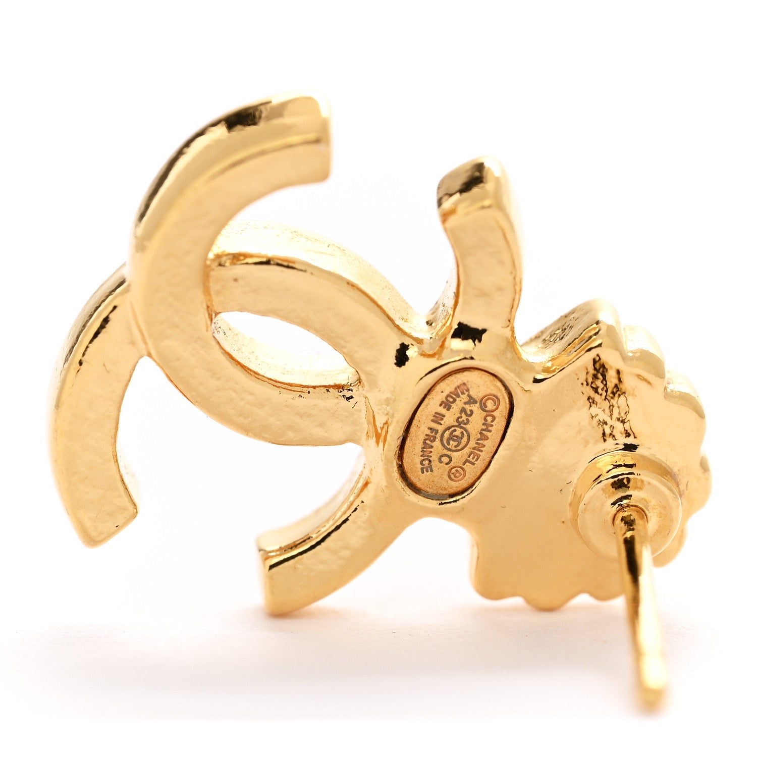 Chanel Crystal CC Shell Earrings Gold