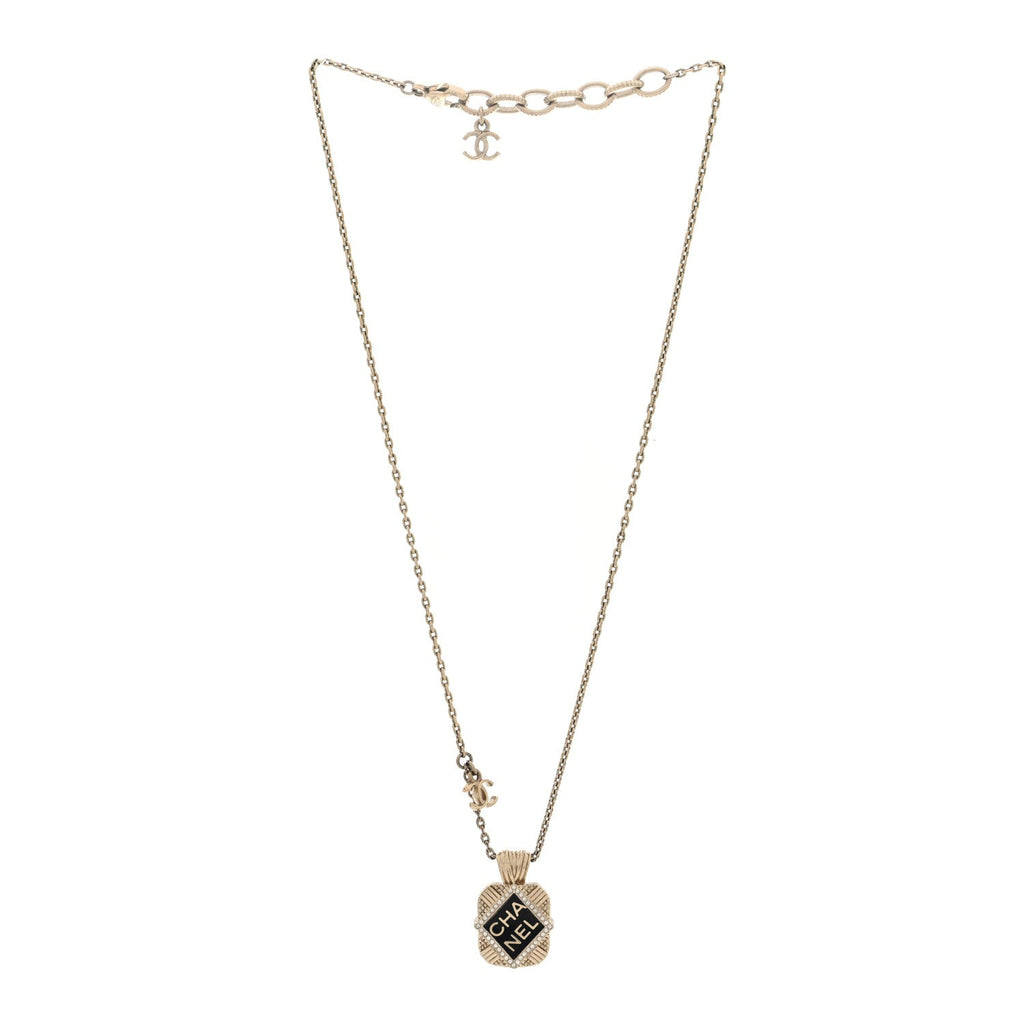 Chanel Crystal CC Square Necklace Gold