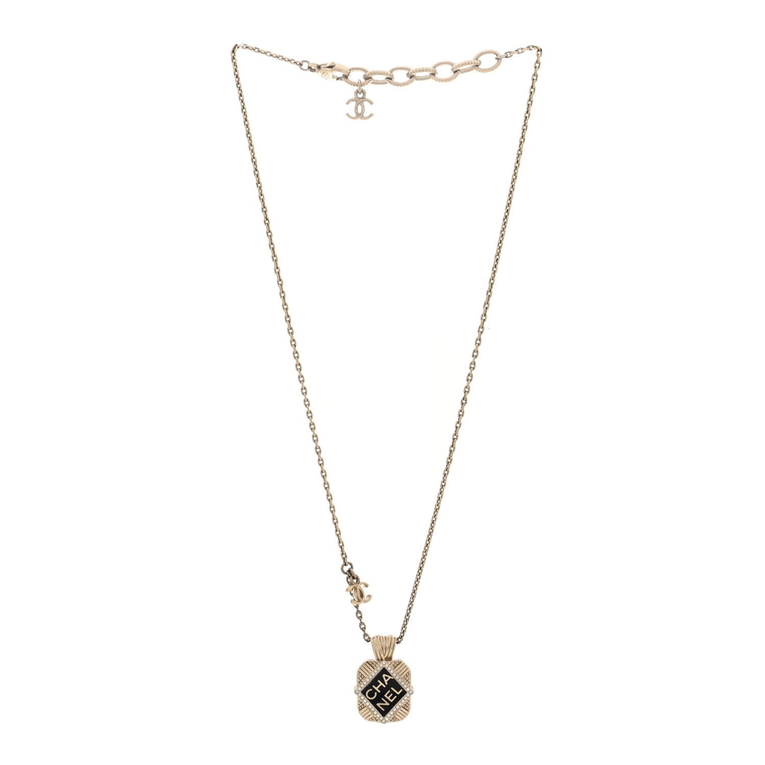 Chanel Crystal CC Square Necklace Gold